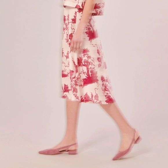 Tara Jarmon NWT Size 36 EU/US 4 Jeanette Ecru Magenta Floral Print A-Line Skirt - Picture 2 of 16